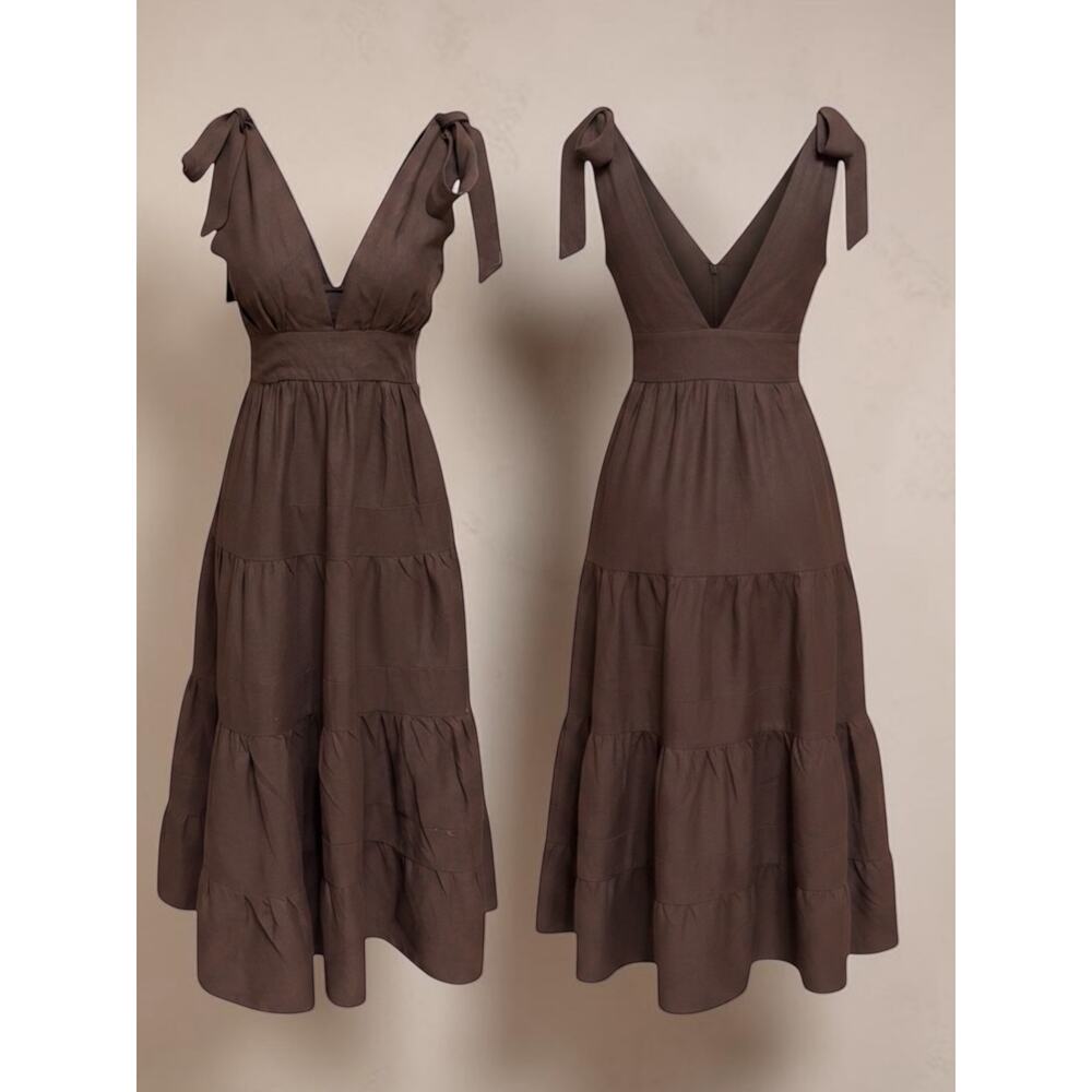 House of Harlow 1960 Linen Deep V Neck Midi Dress Size XS